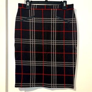 Plaid Pencil Skirt - Black, Red, Gray